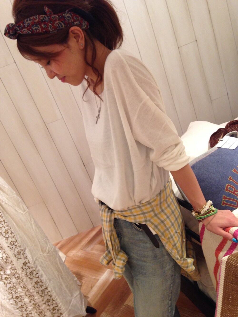 「Ungridのアイテム（ニット/セーター、ホワイト系）」を使った、MIDIさん（レディース・158cm）の夏コーディネートの1枚目の写真
