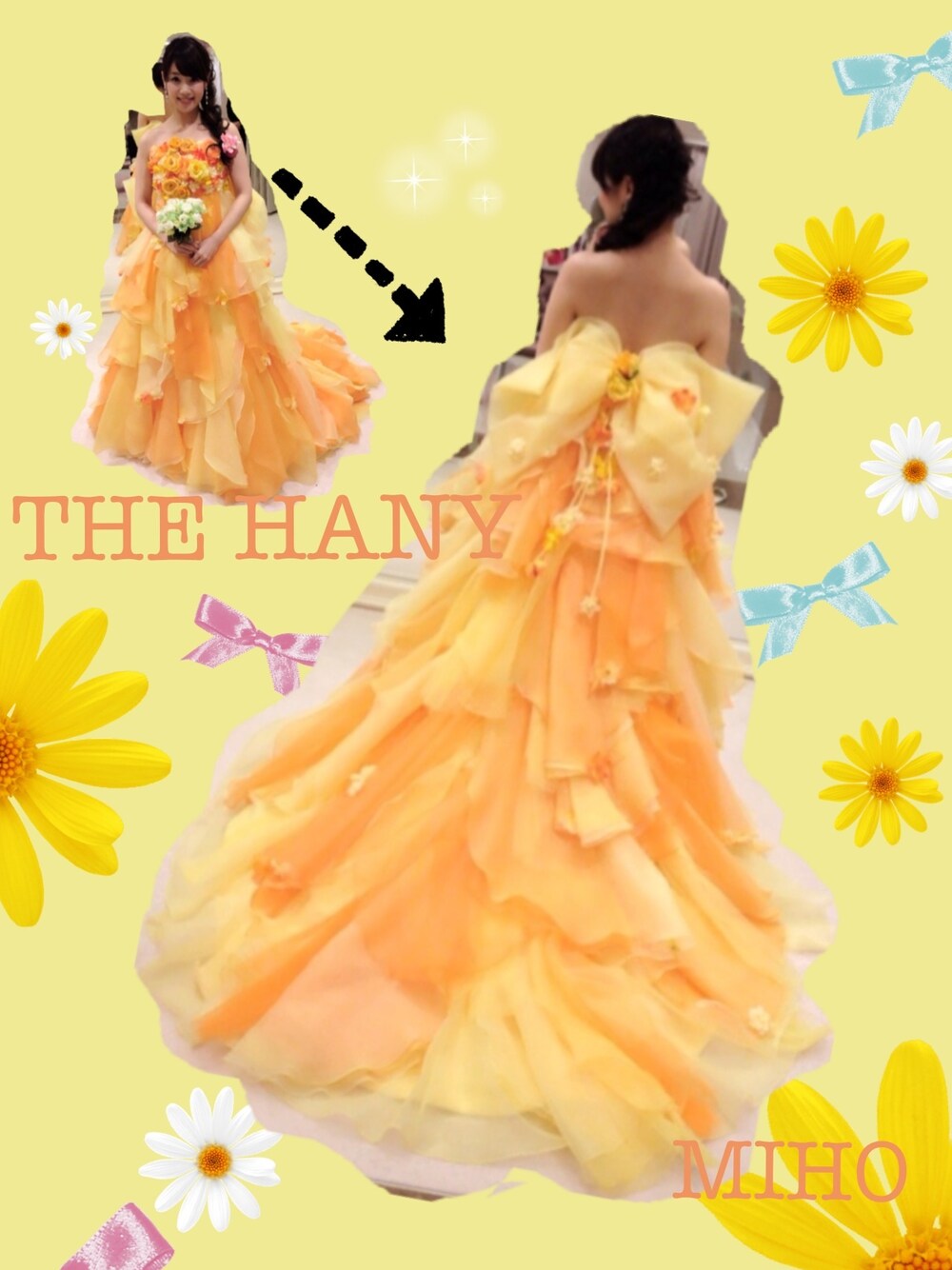 「リボン、ウェディングドレス、結婚式、ドレス、イエロー、みつあみ、バックリボン」｜「THE HANYのアイテム（その他、イエロー系）」を使った、西岡美穂さん（レディース・156cm）の冬コーディネートの1枚目の写真