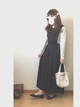 「ゆるパンツ」｜「アイテム（オールインワン・サロペット）」を使った、emingoさん（レディース・155cm）の春コーディネート