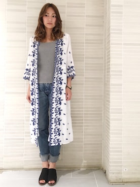 「シャツカーディガン」｜「アイテム（サンダル）」を使った、ARAI SATOMIさん（レディース・163cm）の夏コーディネート