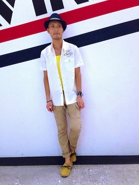 「TYPE BLUE（タイプブルー）のアイテム（帽子）」を使った、YOSHI☆LAWさん（メンズ・173cm）の春コーディネート