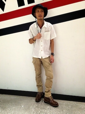 「TYPE BLUE（タイプブルー）のアイテム（帽子）」を使った、YOSHI☆LAWさん（メンズ・173cm）の夏コーディネート