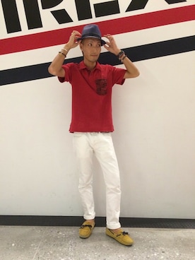 「TYPE BLUE（タイプブルー）のアイテム（帽子）」を使った、YOSHI☆LAWさん（メンズ・173cm）の夏コーディネート