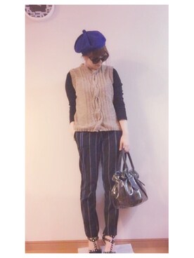 「blue」｜「アイテム（ベスト）」を使った、Likoさん（レディース・152cm）の秋コーディネート