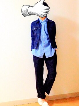 「ダンガリーシャツ」｜「アイテム（デニムジャケット）」を使った、coさん（メンズ・173cm）の春コーディネート