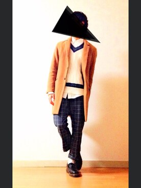 「ウィンドウペン」｜「アイテム（チェスターコート）」を使った、coさん（メンズ・173cm）の春コーディネート