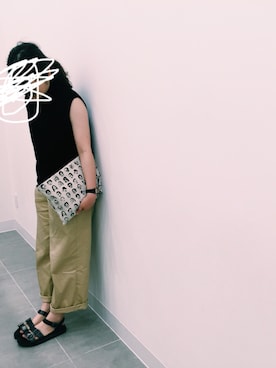 「LEPSIM（レプシィム）のベルトフラットサンダル　559110（サンダル、ブラック系）」を使った、yurikaさん（レディース・155cm）の夏コーディネート