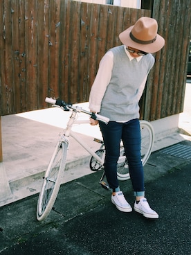 「Heather（ヘザー）のアイテム（ベスト、グレー系）」を使った、yurikaさん（レディース・155cm）の秋コーディネート