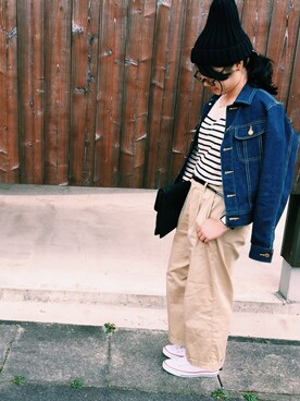 「LEPSIM（レプシィム）のアイテム（Tシャツ/カットソー、ブラック系）」を使った、yurikaさん（レディース・155cm）の秋コーディネート