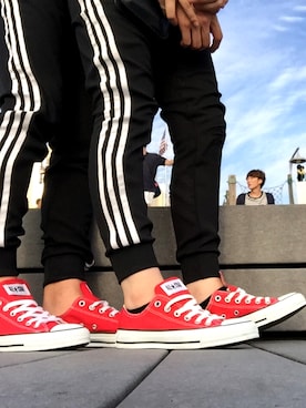 「adidas（アディダス）の【adicolor】オリジナルス パンツ[CHIFFON TRACK PANTS]（その他パンツ、ブラック系）」を使った、yurikaさん（レディース・155cm）の夏コーディネート