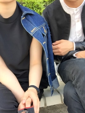 「GLOBAL WORK（グローバルワーク）の【美シルエット!】サテンストレッチテーパード/555639（その他パンツ、ブラック系）」を使った、yurikaさん（レディース・155cm）の夏コーディネート