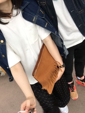 「SENSE OF PLACE by URBAN RESEARCH（センスオブプレイスバイアーバンリサーチ）のアイテム（クラッチバッグ、ブラウン系）」を使った、yurikaさん（レディース・155cm）の夏コーディネート