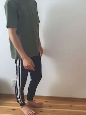 「UNIQLO（ユニクロ）のMEN ビッグシルエットポケ付きT（半袖）（Tシャツ/カットソー、グリーン系）」を使った、yurikaさん（レディース・155cm）の夏コーディネート