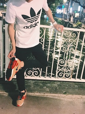 「adidas Originals（アディダスオリジナルス）の[アディダス]　BC ADIDAS ORIG TREFOIL② Tシャツ（Tシャツ/カットソー、ホワイト系）」を使った、yurikaさん（レディース・155cm）の夏コーディネート