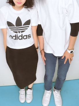 「adidas Originals（アディダスオリジナルス）の[アディダス]　BC ADIDAS ORIG TREFOIL② Tシャツ（Tシャツ/カットソー、ホワイト系）」を使った、yurikaさん（レディース・155cm）の夏コーディネート