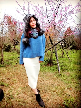 「Kashin（カシン）のアイテム」を使った、李依依さん（レディース・163cm）の冬コーディネート