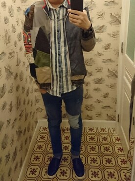 「5cm（ファイブシーエム）のアイテム（パンツ）」を使った、Dasabala Limさん（メンズ・185cm）の春コーディネート