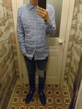 「5cm（ファイブシーエム）のアイテム（パンツ）」を使った、Dasabala Limさん（メンズ・185cm）の春コーディネート