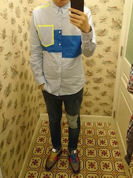 「5cm（ファイブシーエム）のアイテム（パンツ）」を使った、Dasabala Limさん（メンズ・185cm）の春コーディネート