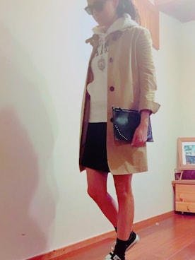 「アイテム（ステンカラーコート、ブラウン系）」を使った、suuuさん（レディース・163cm）の秋コーディネート