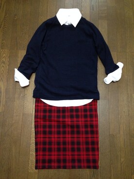「UNIQLO（ユニクロ）のアイテム（シャツ/ブラウス、ホワイト系）」を使った、yuriyanさん（レディース・154cm）の秋コーディネート