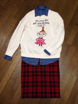「UNIQLO（ユニクロ）のアイテム（シャツ/ブラウス、ブルー系）」を使った、yuriyanさん（レディース・154cm）の秋コーディネート