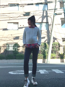 「TOMMY（トミー）のアイテム（ニットキャップ/ビーニー）」を使った、yuuuuuiさん（レディース・158cm）の冬コーディネート