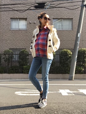「TOMMY（トミー）のアイテム（ダウンジャケット/コート）」を使った、yuuuuuiさん（レディース・158cm）の春コーディネート