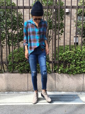 「TOMMY（トミー）のアイテム（ニットキャップ/ビーニー）」を使った、yuuuuuiさん（レディース・158cm）の秋コーディネート