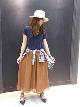 「アイテム（シャツ/ブラウス、イエロー系）」を使った、KOZUUさん（レディース・162cm）の夏コーディネート