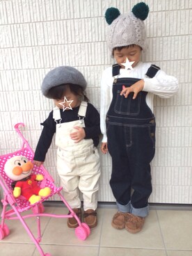 「GLOBAL WORK（グローバルワーク）のアイテム（オールインワン・サロペット）」を使った、はるこは☻さん（キッズ・100cm）の秋コーディネート