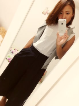 「Khaju（カージュ）のKhaju:ベーシックノースリーブTEE（Tシャツ/カットソー、ホワイト系）」を使った、ひーちゃんさん（レディース・153cm）の夏コーディネート