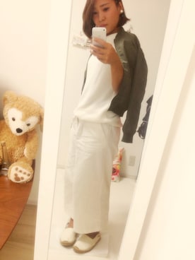 「IENA（イエナ）のツイルストレッチ ガウチョパンツ。（その他パンツ、ホワイト系）」を使った、ひーちゃんさん（レディース・153cm）の夏コーディネート