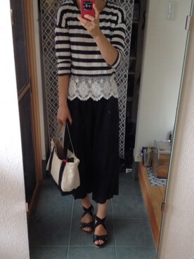 「GLOBAL WORK（グローバルワーク）のアイテム（Tシャツ/カットソー、ブラック系）」を使った、tomokoさん（レディース・164cm）の夏コーディネート