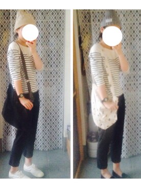 「UNIQLO（ユニクロ）のアイテム（スラックス、ブラック系）」を使った、tomokoさん（レディース・164cm）の夏コーディネート