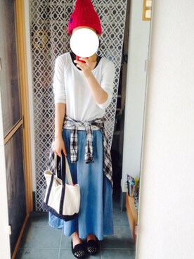 「GU（ジーユー）のアイテム（ニットキャップ/ビーニー、レッド系）」を使った、tomokoさん（レディース・164cm）の秋コーディネート