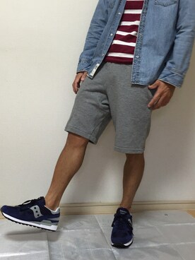 「Saucony（サッカニー）のアイテム（スニーカー、ブルー系）」を使った、きょーどんさん（メンズ・172cm）の夏コーディネート