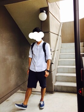 「GU（ジーユー）のアイテム（シャツ/ブラウス、ホワイト系）」を使った、きょーどんさん（メンズ・172cm）の夏コーディネート