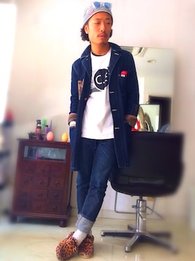 「カモ柄」｜「アイテム（カバーオール）」を使った、BEBEAKIさん（メンズ・164cm）の春コーディネート
