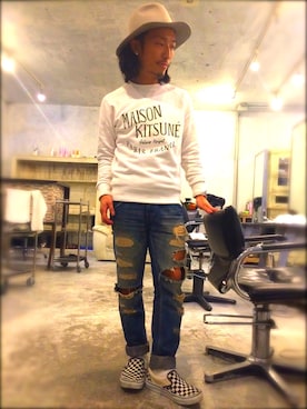 「アイテム（スウェット）」を使った、BEBEAKIさん（メンズ・164cm）の春コーディネート