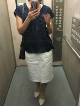 「OZOC（オゾック）のアイテム（デニムスカート）」を使った、きんめさん（レディース・163cm）の夏コーディネート