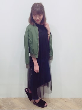 「NICE CLAUP（ナイスクラップ）のアイテム（ノーカラージャケット）」を使った、NICECLAUPOUTLET小矢部🌈さん（レディース・161cm）の秋コーディネート