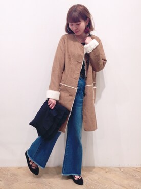 「NICE CLAUP（ナイスクラップ）のアイテム（ムートンコート）」を使った、NICECLAUPOUTLET小矢部🌈さん（レディース・161cm）の秋コーディネート