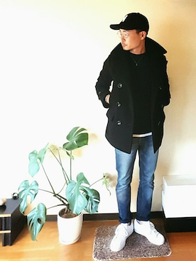 「ケーブルニット」｜「アイテム（ピーコート）」を使った、reiさん（メンズ・165cm）の冬コーディネート