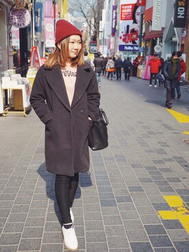 「A land（エーランド）のアイテム（帽子）」を使った、joyce wongさん（レディース・156cm）の冬コーディネート