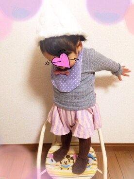 「Moujonjon（ムージョンジョン）のアイテム（ニット/セーター）」を使った、areさん（キッズ・80cm）の冬コーディネート