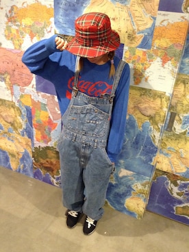 「#チェック」｜「アイテム（オールインワン・サロペット）」を使った、SPINNS関西さん（レディース・155cm）の夏コーディネート