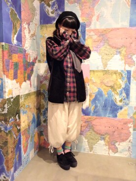 「#チェック」｜「アイテム（ハンチング/ベレー帽）」を使った、SPINNS関西さん（レディース・155cm）の秋コーディネート