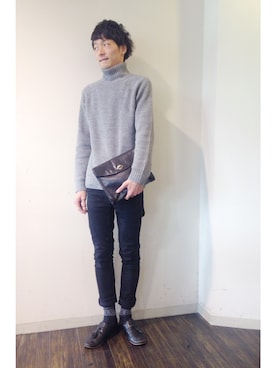 「アイテム（クラッチバッグ）」を使った、NYNY河原町三条さん（メンズ・172cm）の冬コーディネート