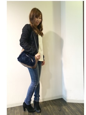 「インディゴデニム」｜NYNY河原町三条さん（レディース・156cm）の冬コーディネート